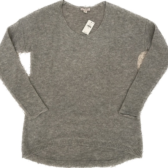 Sparkly Scoop Neck Circle Hem Grey Lightweight Sweater - Picture 1 of 10